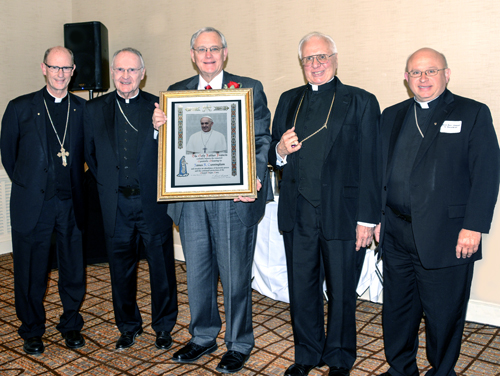Bishop James Conley, Emeritus Archbishop Elden Curtiss, Jim Cunningham, Emeritus Bishop Fabian Bruskewitz and Bishop Joseph Hanefelt. (Courtesy photo)